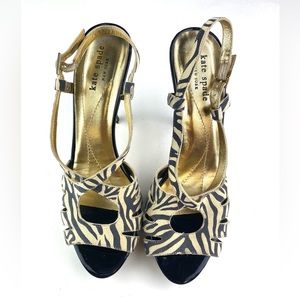 Kate Spade Size 8.5 Zebra Animal Print Strap Black Heels Pumps Peep Toe